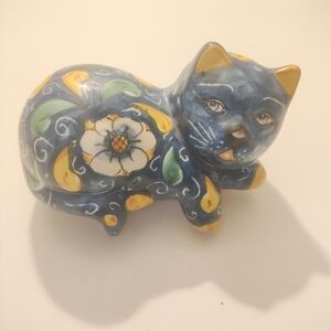 Beautiful hand painted signed cat statue